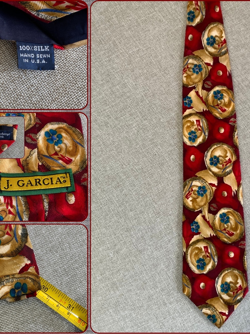 Jerry Garcia Stonehenge Silk Tie Nautilus Shell Art USA